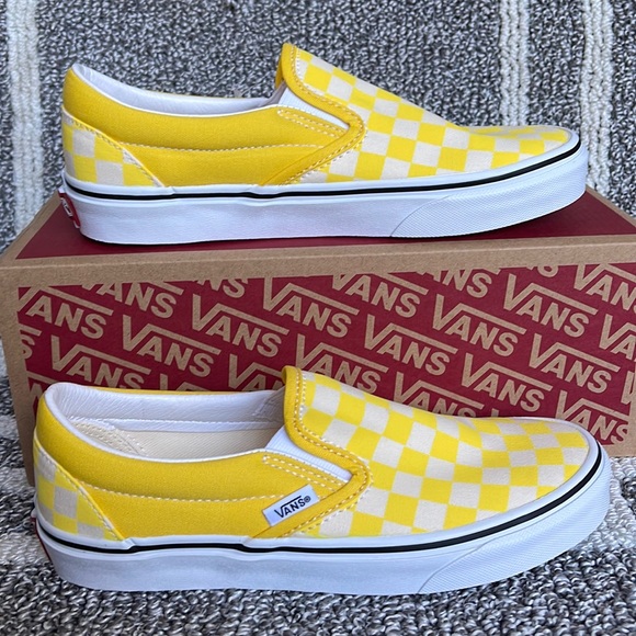 Vans Classic Slip-On Checkerboard Cyber Yellow True White Men’s - Picture 2 of 16